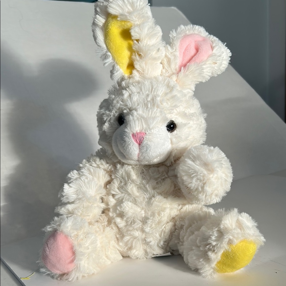 Plush Bunny Stuffed Animal - White, Pink, and Yellow